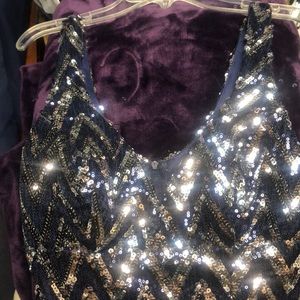 Navy and silver sequin dress